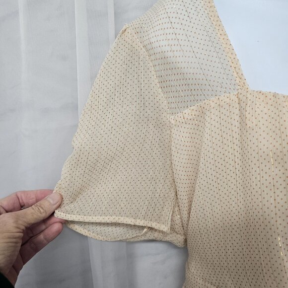 Vintage Lane Bryant Blouse Y2K Polka Dot Chiffon Metallic Sheer Cream Pink 18/20 - Picture 3 of 9